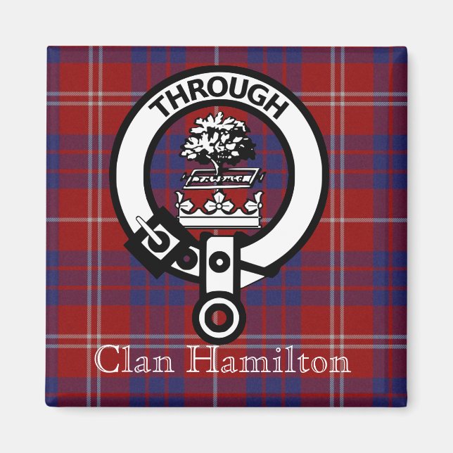 Imán Clan Hamilton Escudo y Tartan Magnet (Frente)