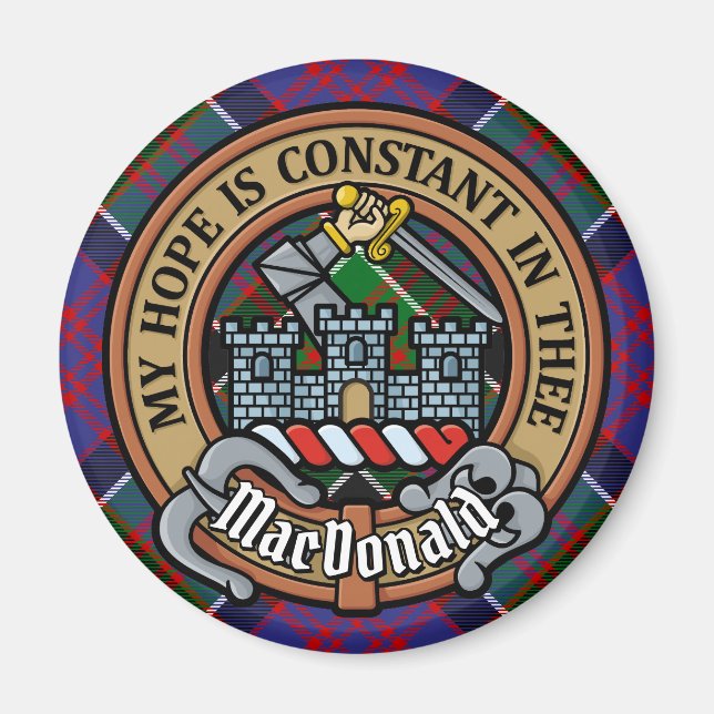 Imán Clan MacDonald de Clanranald Escudo sobre Tartán (Frente)