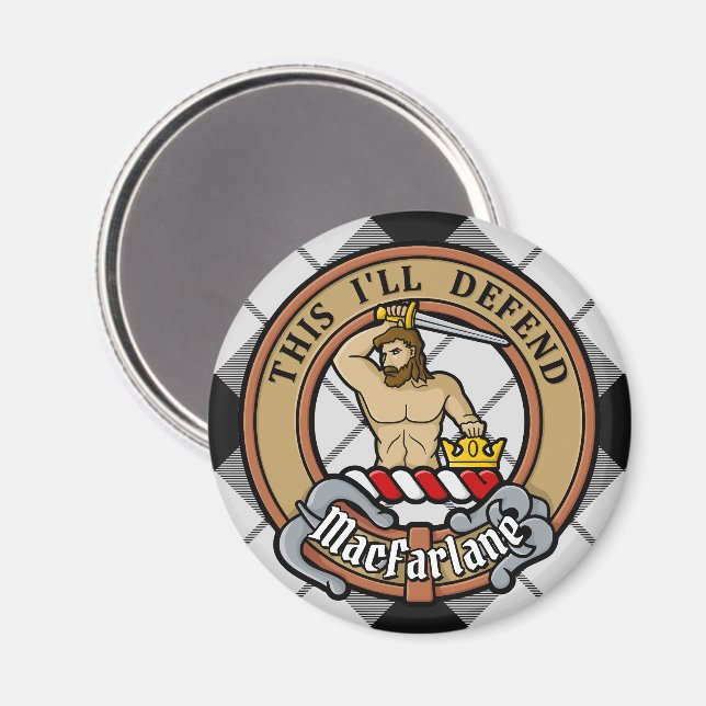 Imán Clan MacFarlane Escudo sobre el tartán blanco y ne (Anverso/Reverso)