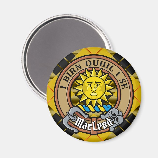 Imán Clan MacLeod de Lewis Escudo sobre Tartán (Anverso/Reverso)