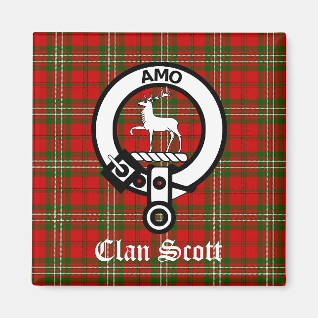 Imán Clan Scott Escudo Badge y Tartán (Frente)
