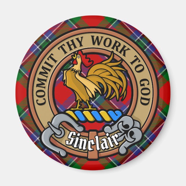 Imán Clan Sinclair Escudo sobre Red Tartán (Frente)