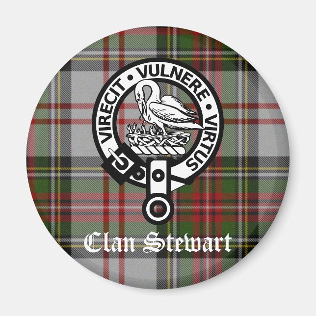 Imán Clan Stewart Escudo y Tartan Magnet (Frente)