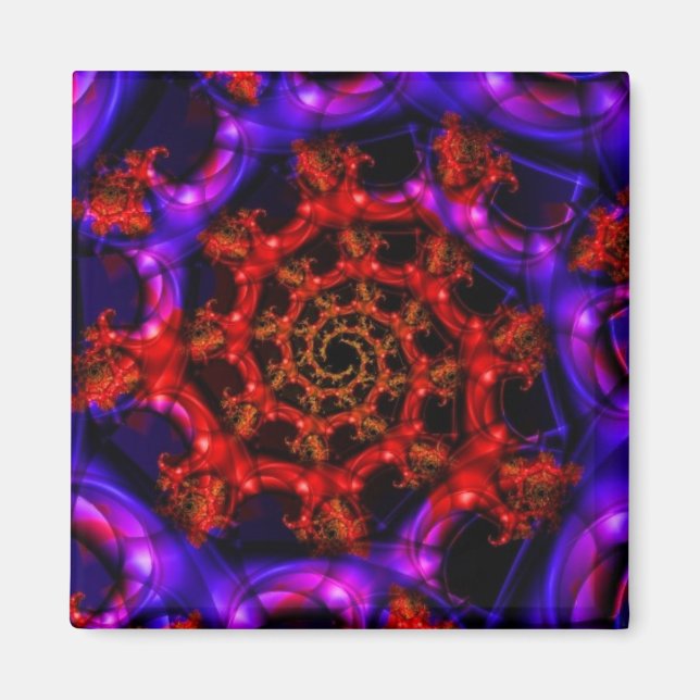 Imán Claramente | Arte fractal rojo y azul (Frente)