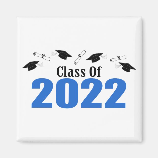 Imán Clase De 2022 Caps Y Diplomas (Azul) (Frente)