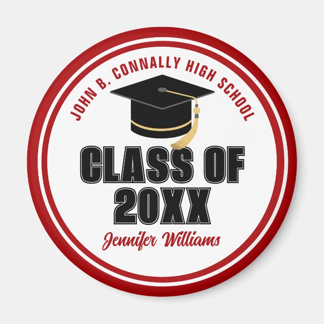 Imán Clase de 2026 Graduado Personalizado Rojo Blanco (Frente)