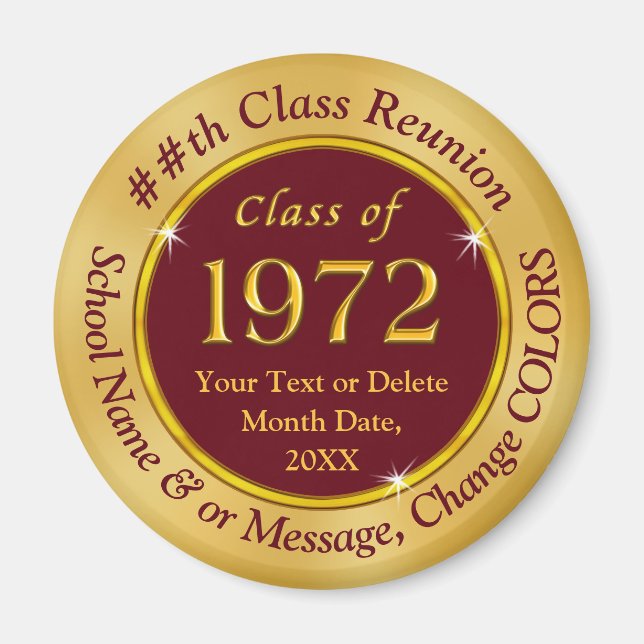Imán Clase de 72 Reunión, recuerdos personalizados bara (Frente)