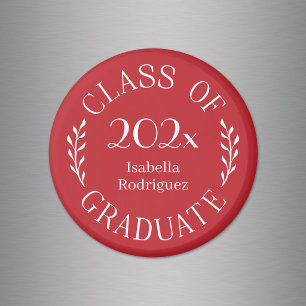 Imán Clase de Año Graduado Nombre Tipografía Rojo