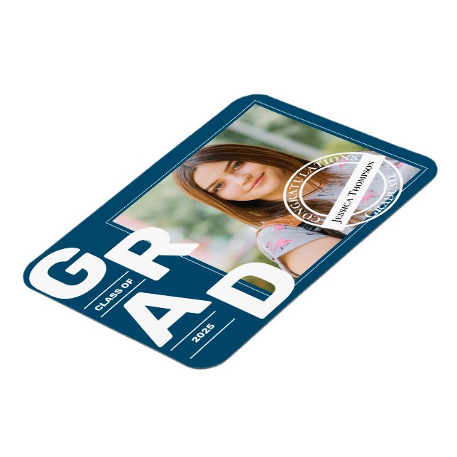 Imán Clase de Graduación de Foto de Blue Bold Font 2025 (Lado Izquierdo)