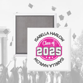 Imán Clase de nombre de graduado rosado 2025