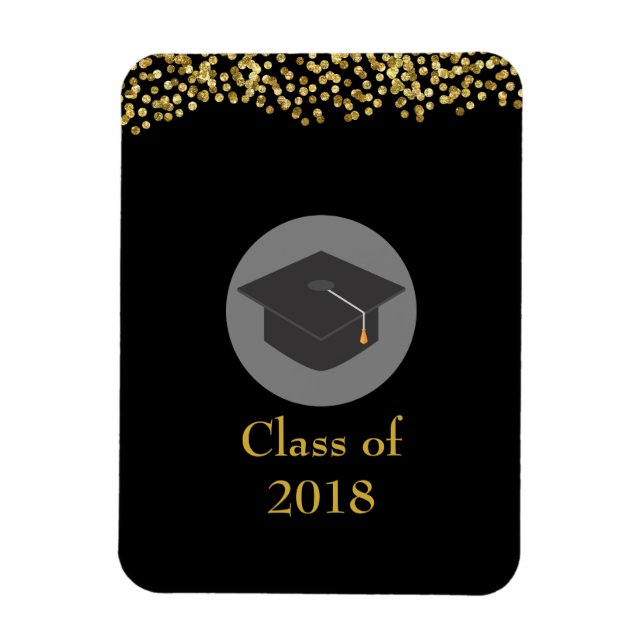 Imán Clase Faux Gold Confetti & Graduation Cap de 20xx (Vertical)