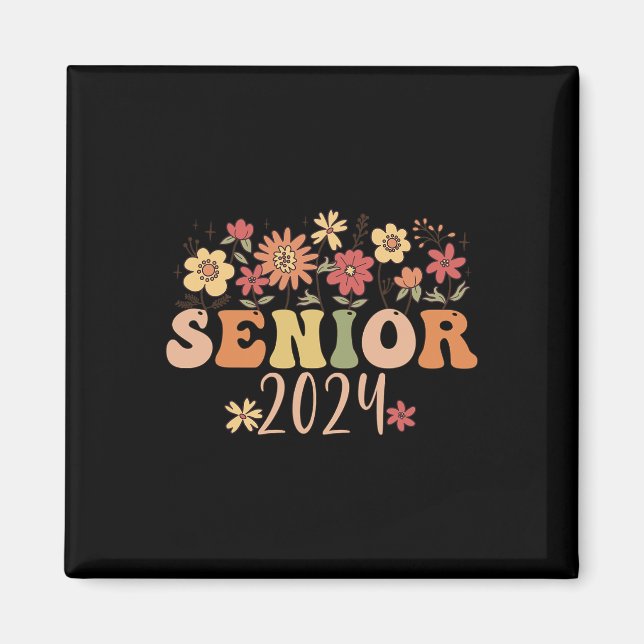 Imán Clase Retro Groovy Superior De 2024 Graduación De  (Frente)