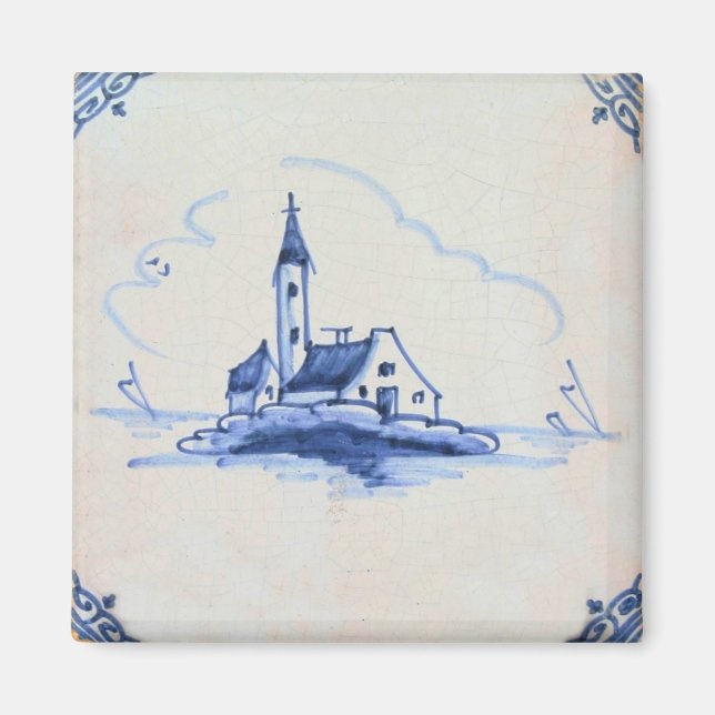 Imán Clásica Antiquaria Delft Blue Tile - Church Pinba (Frente)