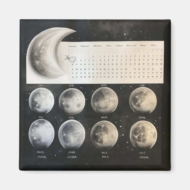 Imán Clásica Fases Lunares - Calendario Celestial Retro (Frente)