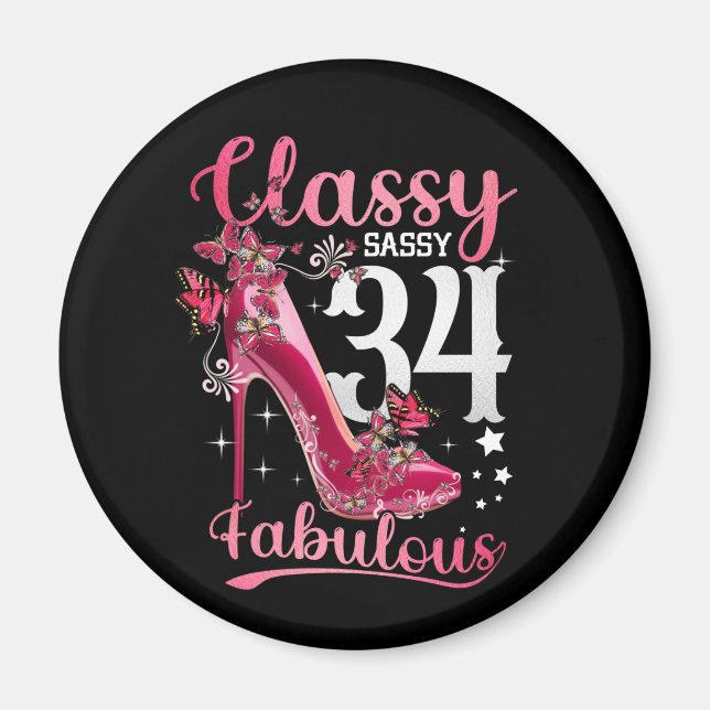 Imán Clásica Sassy 34 Y Faburrida Floral De Cumpleaños  (Frente)