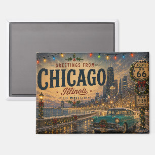 Imán Clásico coche navideño Ciudad del Viento Chicago
