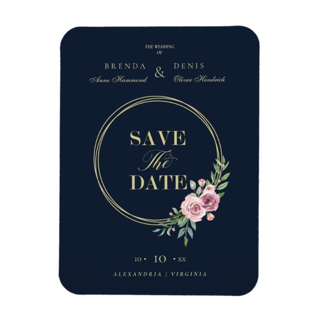 Imán Clásico de la Marina Romántico Elegante Wreath Flo (Vertical)