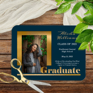 Imán Clásico Elegante Texto Dorado Graduado 1 Foto Dk V
