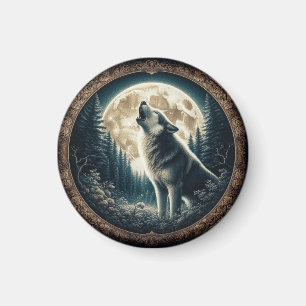 Imán Clásico, lobo vintage y luna