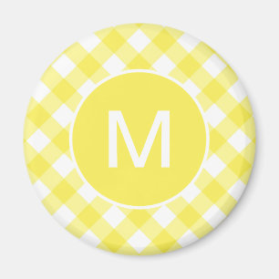 Imán Clásico patrón de gingham en amarillo claro con mo