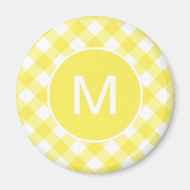 Imán Clásico patrón de gingham en amarillo claro con mo (Frente)