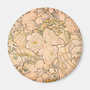 Imán Clásico patrón de jardín de peonías Art Nouveau de