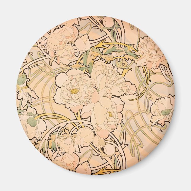 Imán Clásico patrón de jardín de peonías Art Nouveau de (Frente)