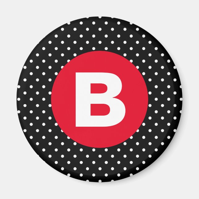 Imán Classic Black & White Polka Dot with Red Monogram (Frente)