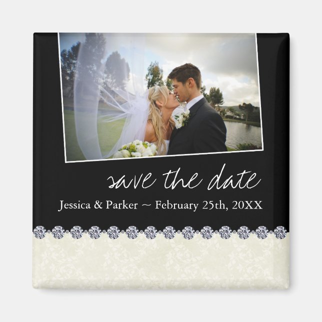 Imán Classy Black and White Save the Date (Frente)