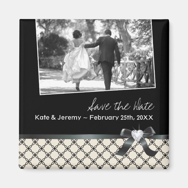 Imán Classy Black and White Save the Date (Frente)