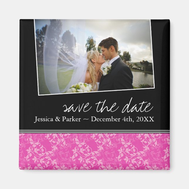 Imán Classy Hot Pink Save the Date (Frente)