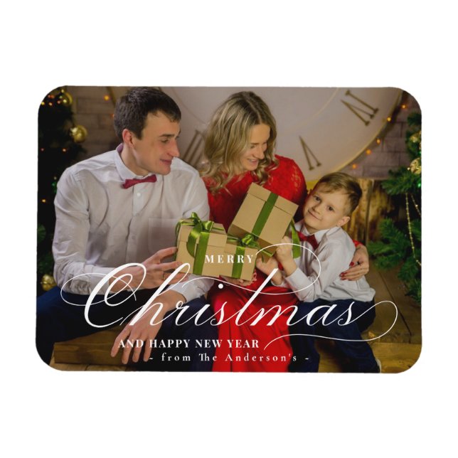 Imán Classy Merry Christmas Happy New Year Personalizad (Horizontal)