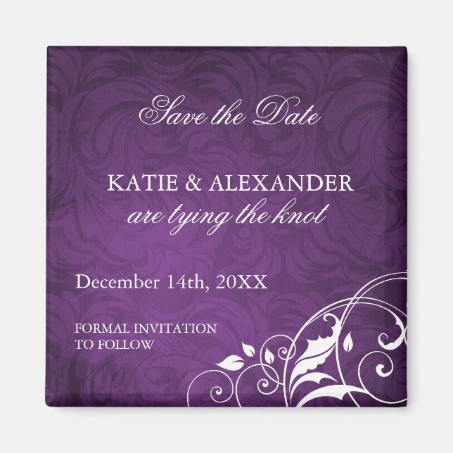 Imán Classy Purple Save the Date Boda Magnet (Frente)