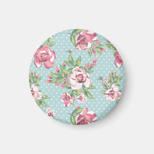 Imán Classy retro floral pattern cute polka dots blue