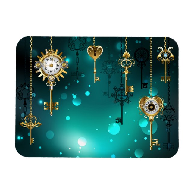 Imán Claves de esqueleto antiguas sobre fondo verde (Horizontal)