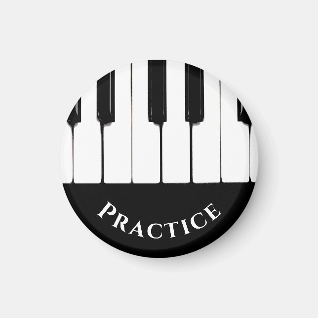 Imán Claves de piano en blanco y negro, "práctica" (Frente)