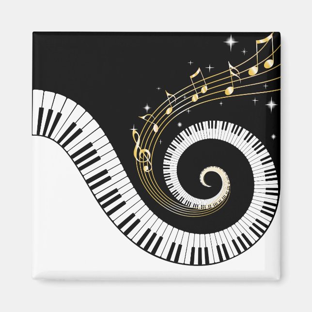 Imán Claves de piano y notas de música de oro (Frente)