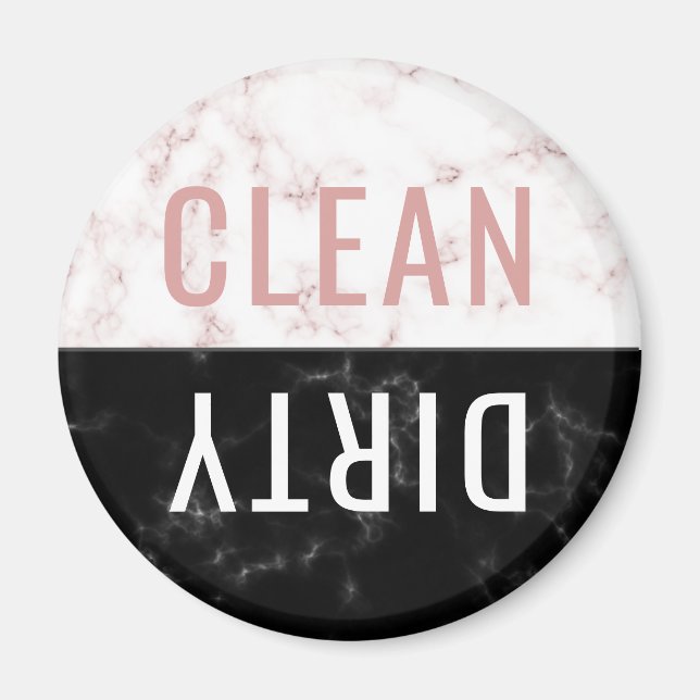 Imán Clean Dirty Dishwasher Pink Black Marble Round (Frente)