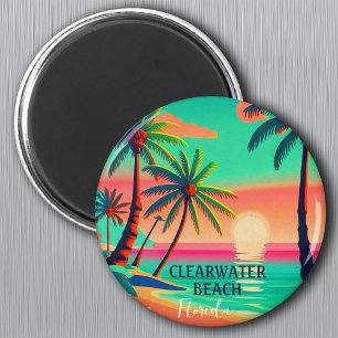 Imán Clearwater Beach Florida Tropical Palm Tree 1950