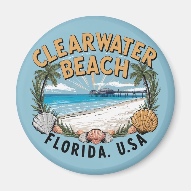 Imán Clearwater Beach Retro Vignette (Frente)