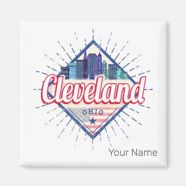 Imán Cleveland Ohio Estados Unidos Skyline Vintage (Frente)