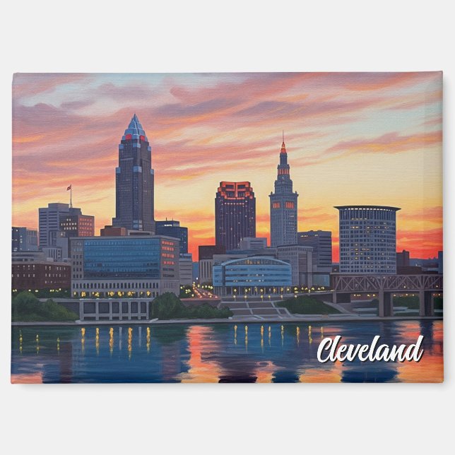 Imán Cleveland Ohio Skyline Sunset (Anverso)