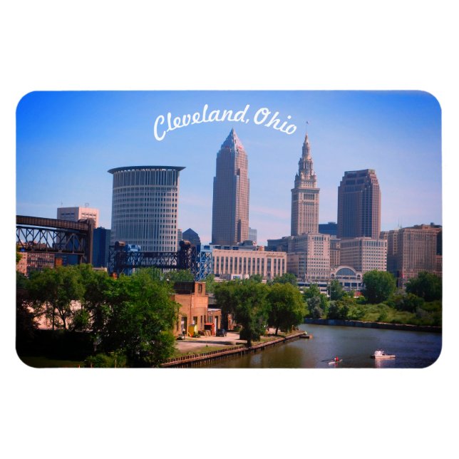 Imán Cleveland River Skyline Fridge Magnet (Horizontal)