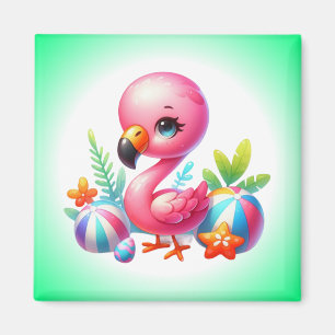 Imán Clipart de flamenco de dibujos animados acuarela