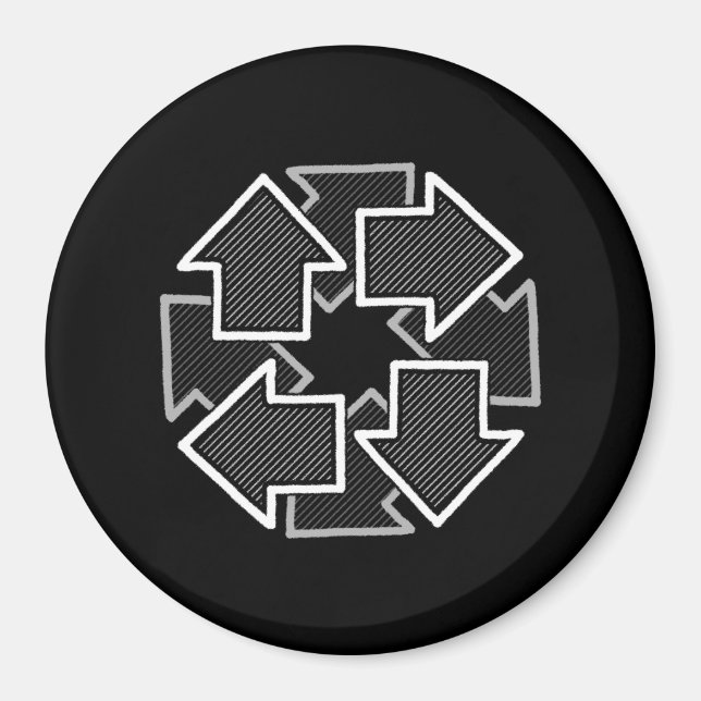 Imán Clockwise Arrows Minimal Geometric Black Variant 2 (Frente)