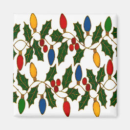Imán Cloisonne Art Christmas Lights and Holly