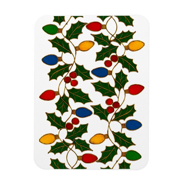 Imán Cloisonne Art Christmas Lights and Holly (Vertical)