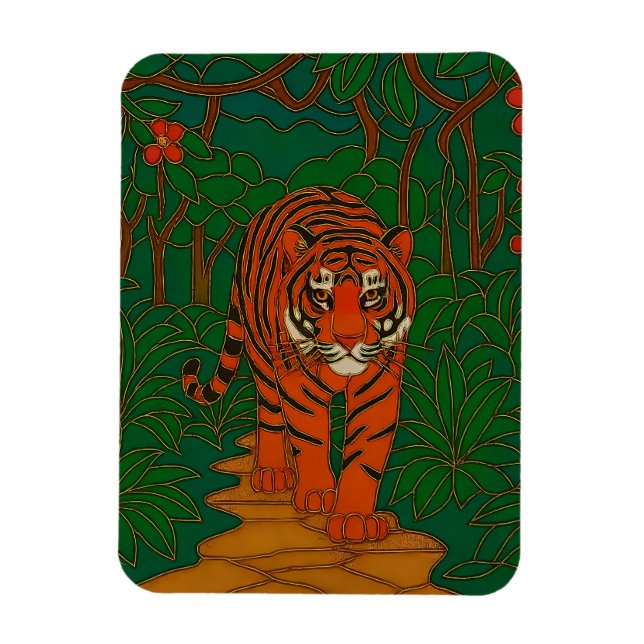 Imán Cloisonne Art Tiger on the Jungle Path (Vertical)