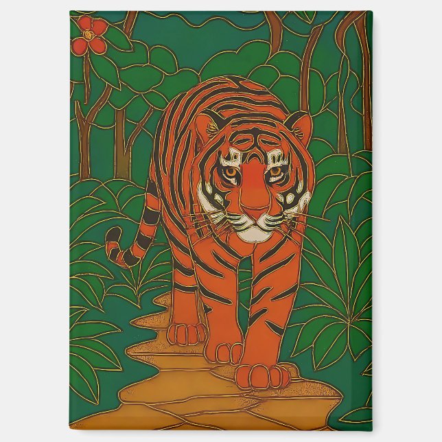 Imán Cloisonne Art Tiger on the Jungle Path (Anverso)