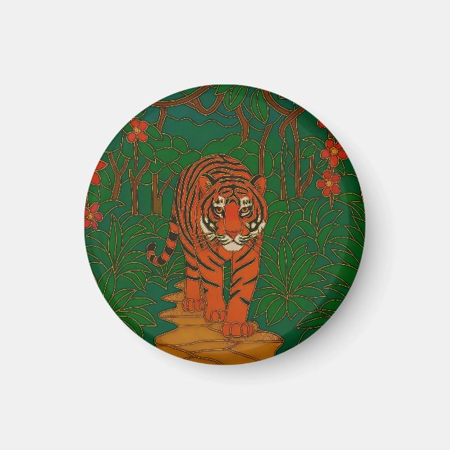 Imán Cloisonne Art Tiger on the Jungle Path (Frente)